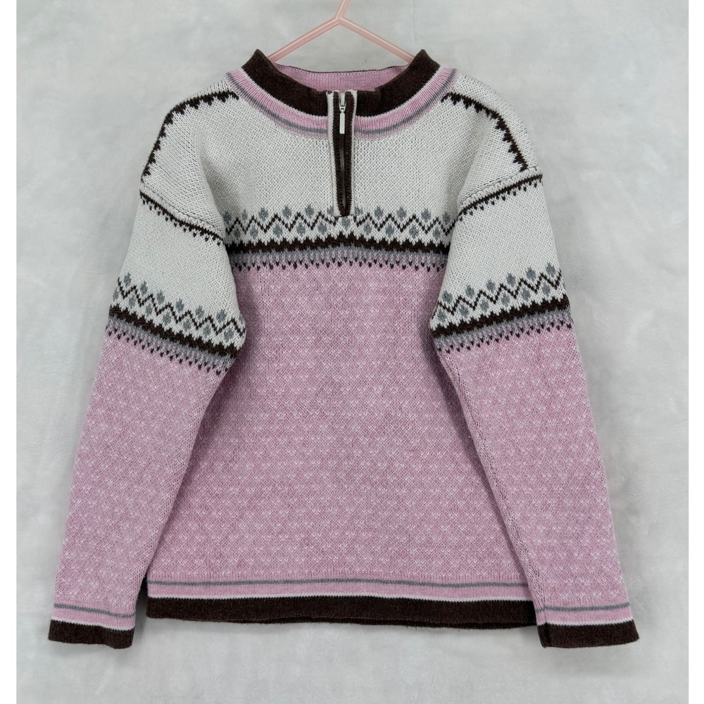 Hanna Andersson Kids Pink Fair Isle Combed Cotton Quarter Zip Sweater Size 120